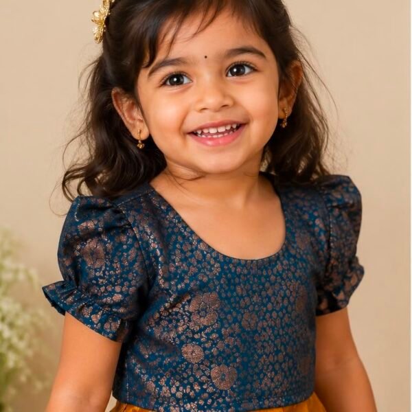 Elegant Gold & Blue Pattu pavada (Skirt & Blouse)