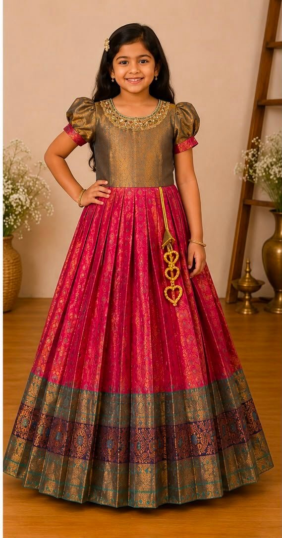 Exquisite Crimson Red & Olive Green Silk Traditional Pattu