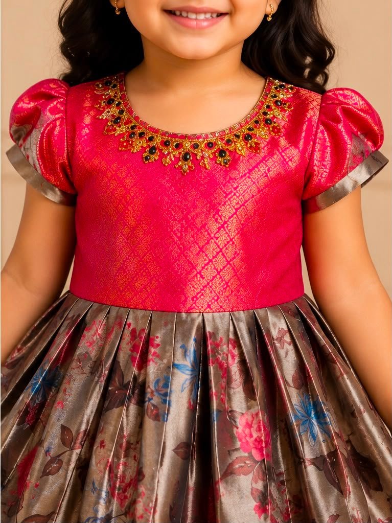 Pink Brocade Pattu Gown