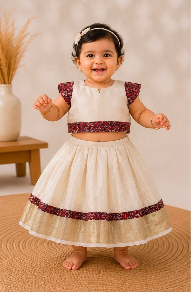 Elegant Cream & Maroon dress Set (Skirt & Blouse)