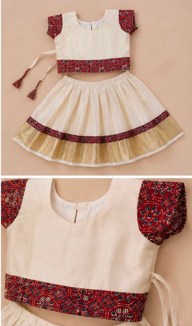 Elegant Cream & Maroon dress Set (Skirt & Blouse) - Image 2