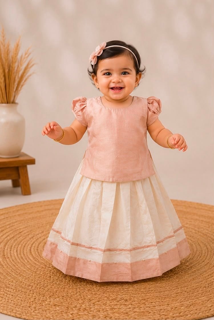 Charming Pastel Pink & Off-White Set (Skirt & Blouse) - Image 2
