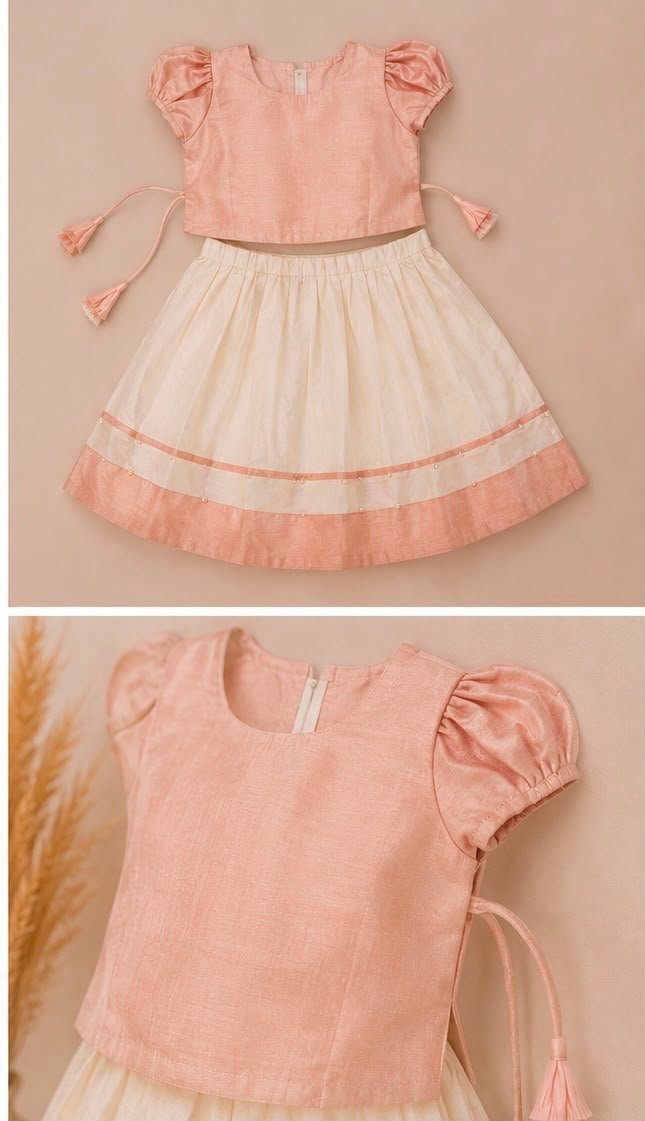 Charming Pastel Pink & Off-White Set (Skirt & Blouse)