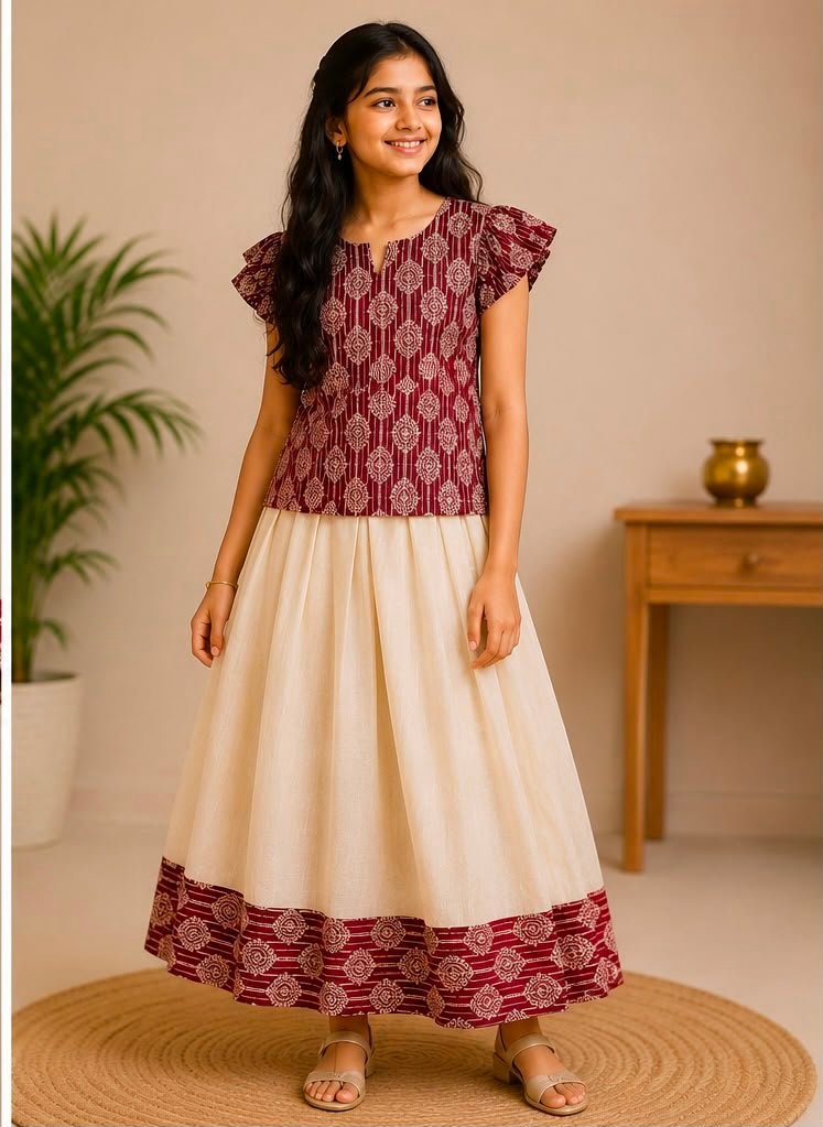 Traditional cotton Pavadai Set (Skirt & Blouse)