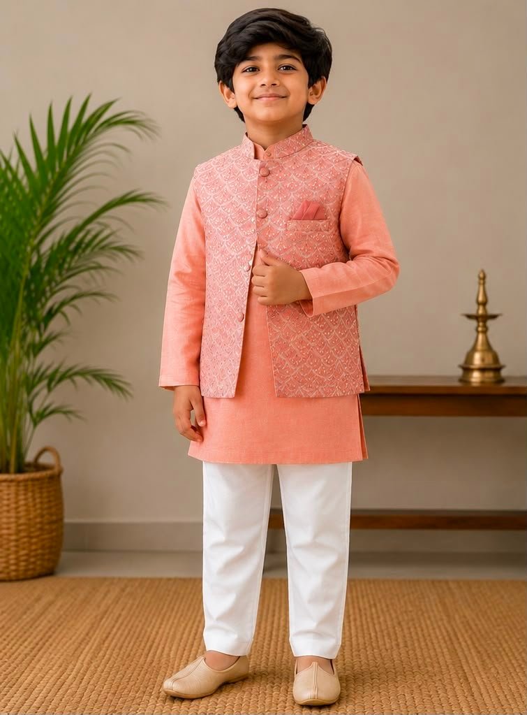 Boys Rust Orange Kurta set.