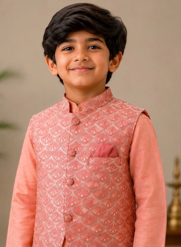 Boys Rust Orange Kurta set. - Image 2