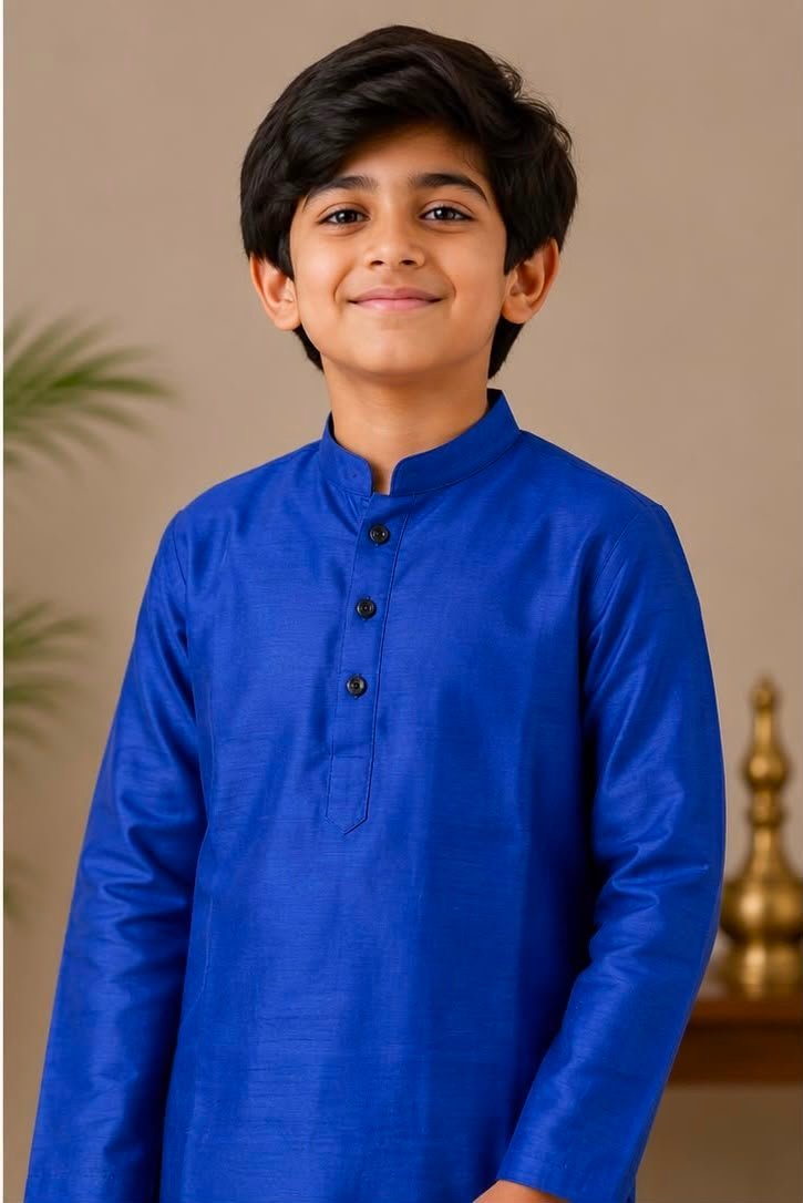 Boys Royal Blue Kurta & Stitched Dhoti Set - Image 2