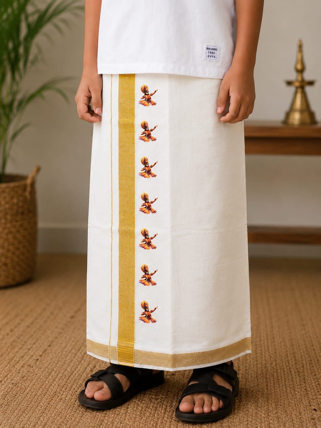 Boys White Textured Shirt & Ready to Wear Dhoti