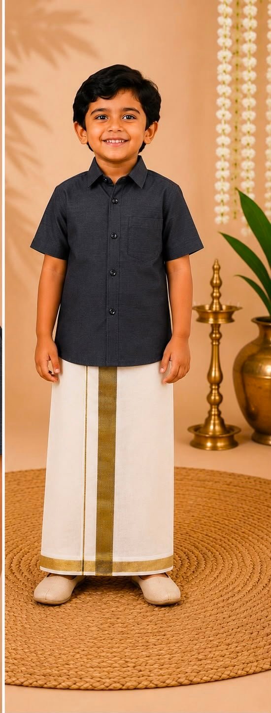 Boys Charcoal Black Casual Shirt & Stitched Dhoti Set - Image 2