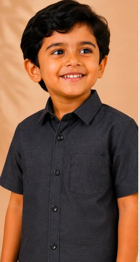 Boys Charcoal Black Casual Shirt & Stitched Dhoti Set