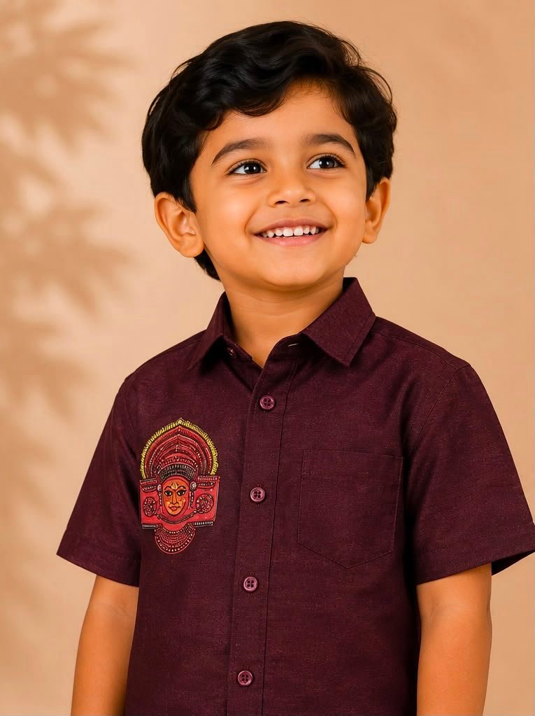Boys Coffee Brown Kathakali Shirt & Stitched Dhoti Set