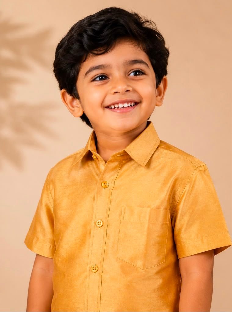 Boys Golden Mustard Casual Shirt & Stitched Dhoti Set
Product Description