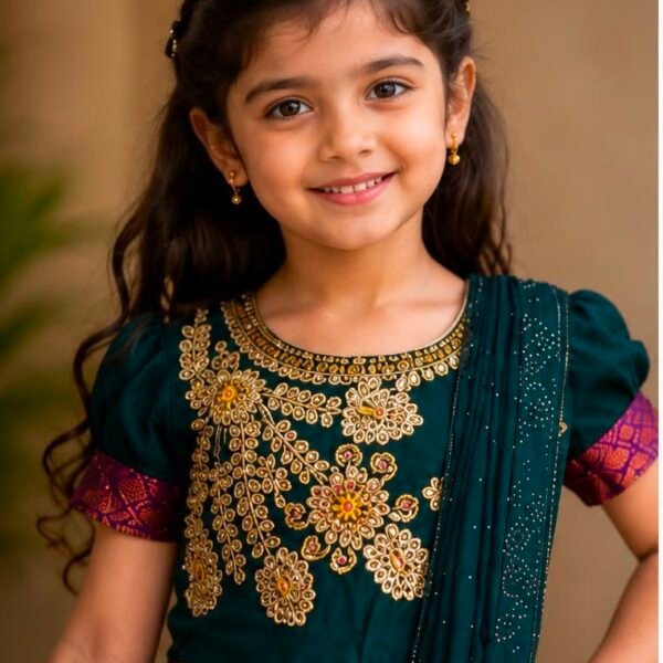 Bottle Green & Deep Purple Traditional Frock with Dupatta