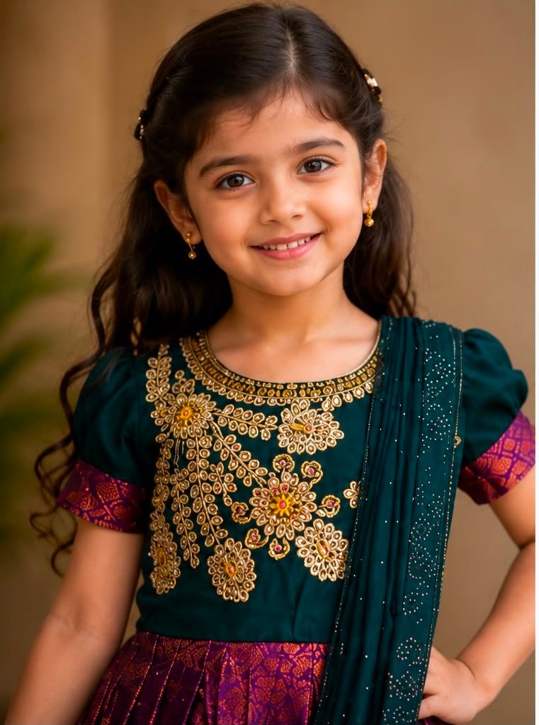 Bottle Green & Deep Purple Traditional Frock with Dupatta