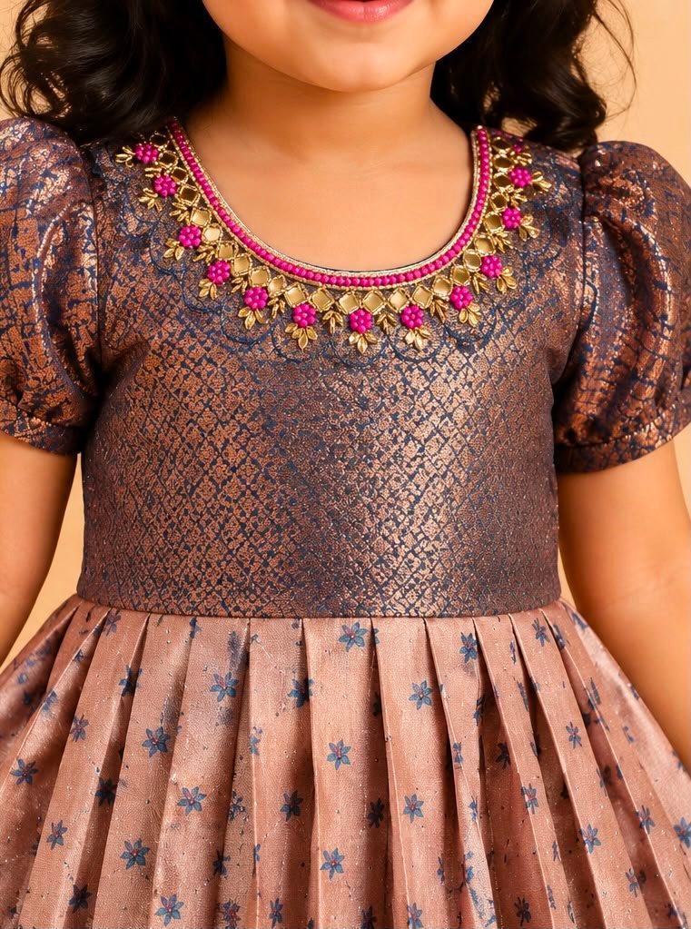 Traditional Kids' Brocade Frock - Image 2