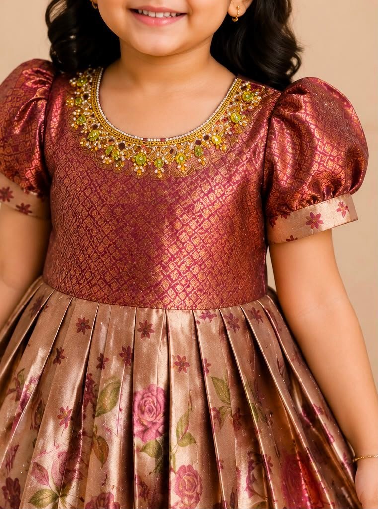Festive Girls' Brocade Pattu Frock