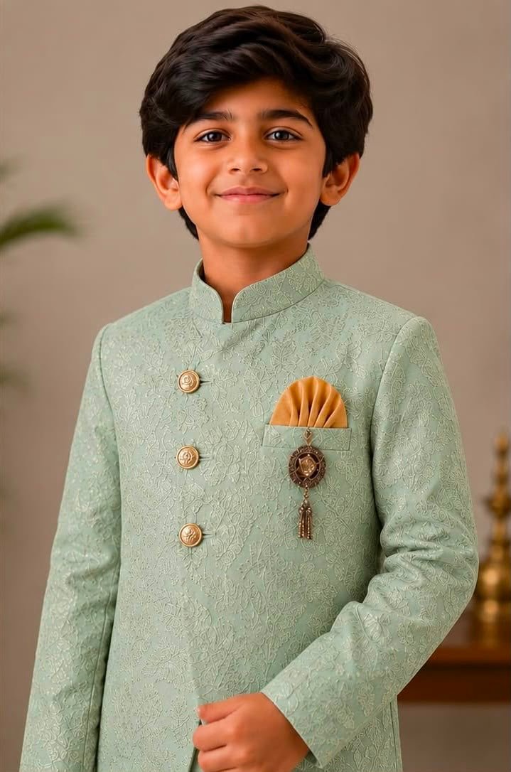 Mint Green Sherwani & Pants Set - Image 2