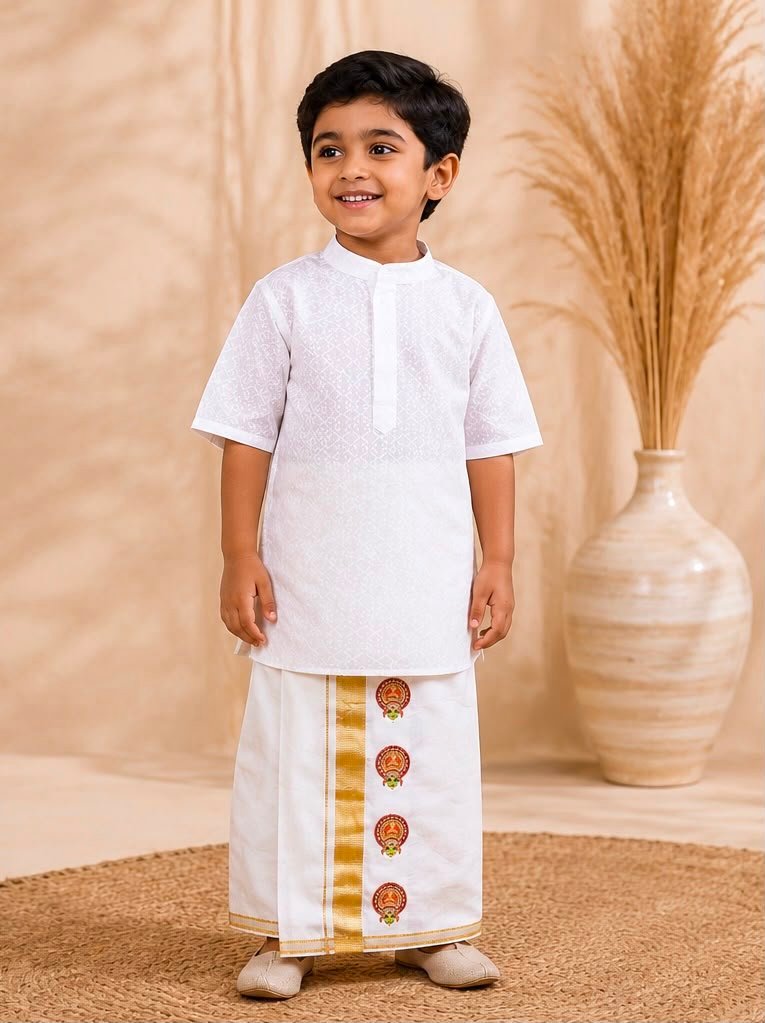 White Self-Design Kurta & Stitched Dhoti Set - Image 2