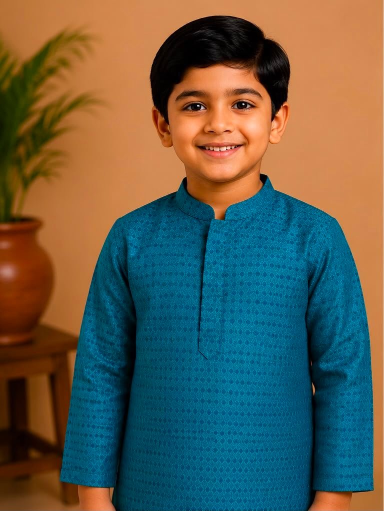 Teal Blue Textured Ethnic Kurta - Image 2