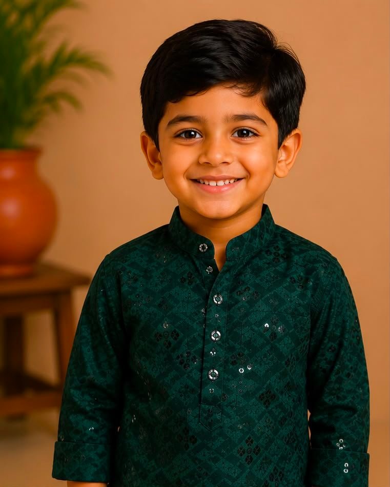 Bottle Green Embroidered Kurta & Pants Set