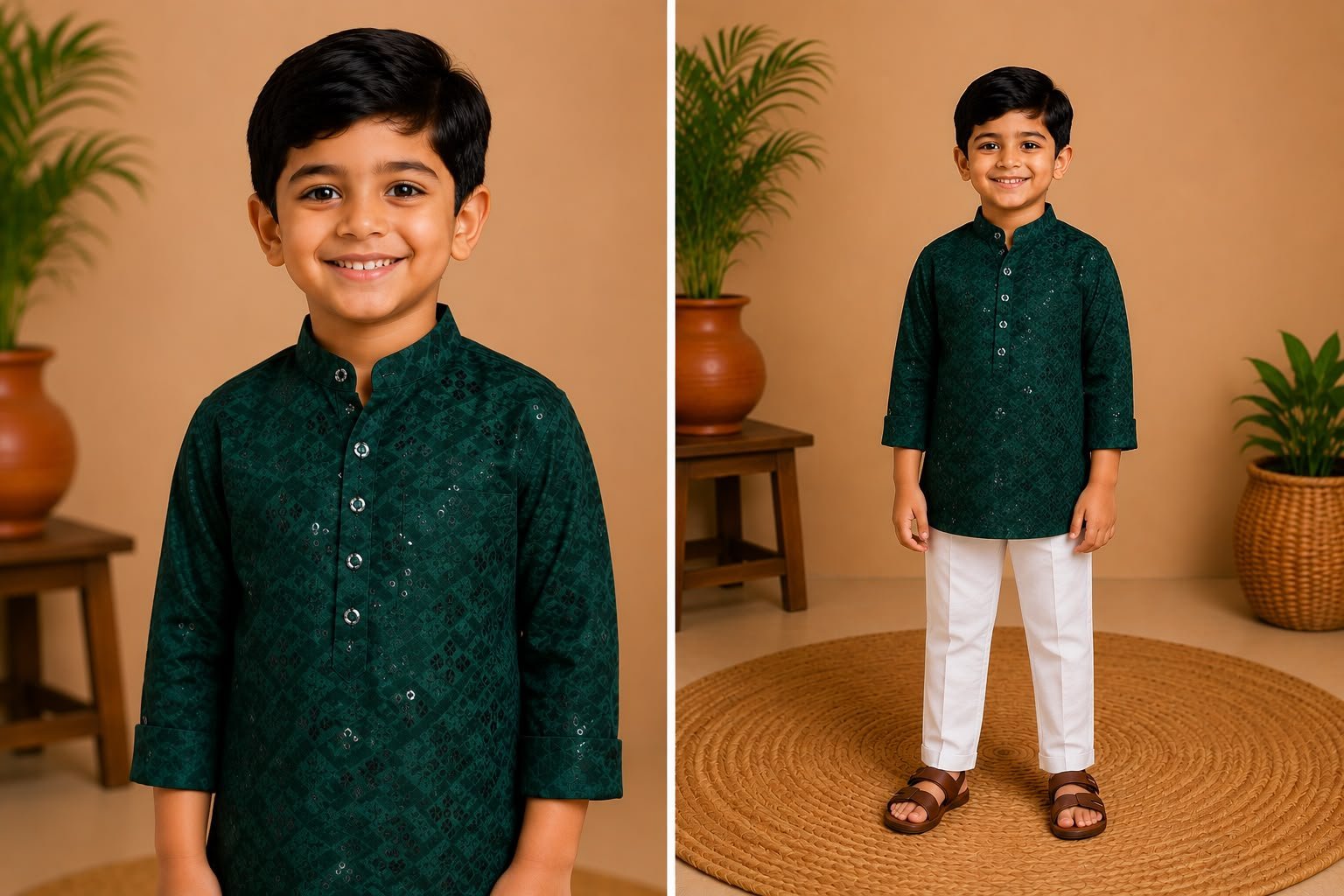 Bottle Green Embroidered Kurta & Pants Set - Image 2