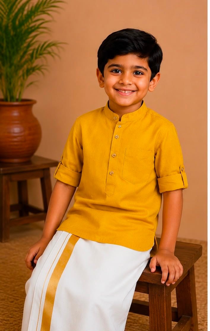 Mustard Kurta & Traditional Dhoti Set