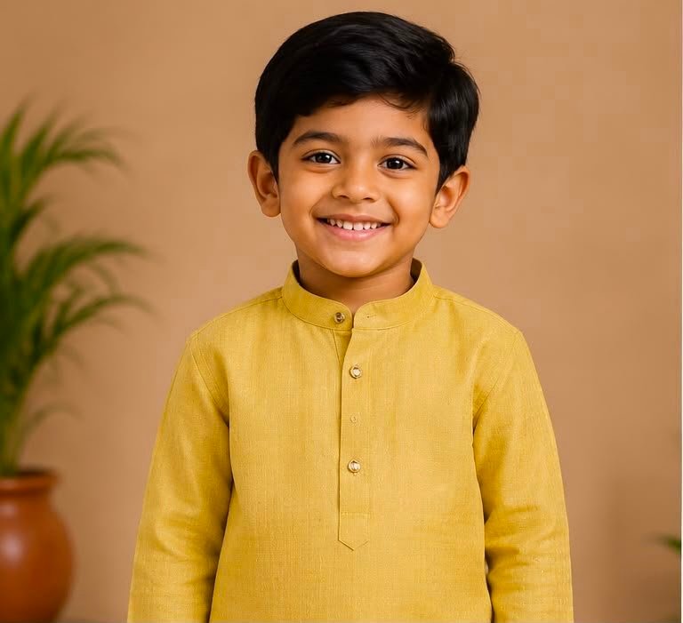 Yellow  Kurta & Printed Dhoti Set