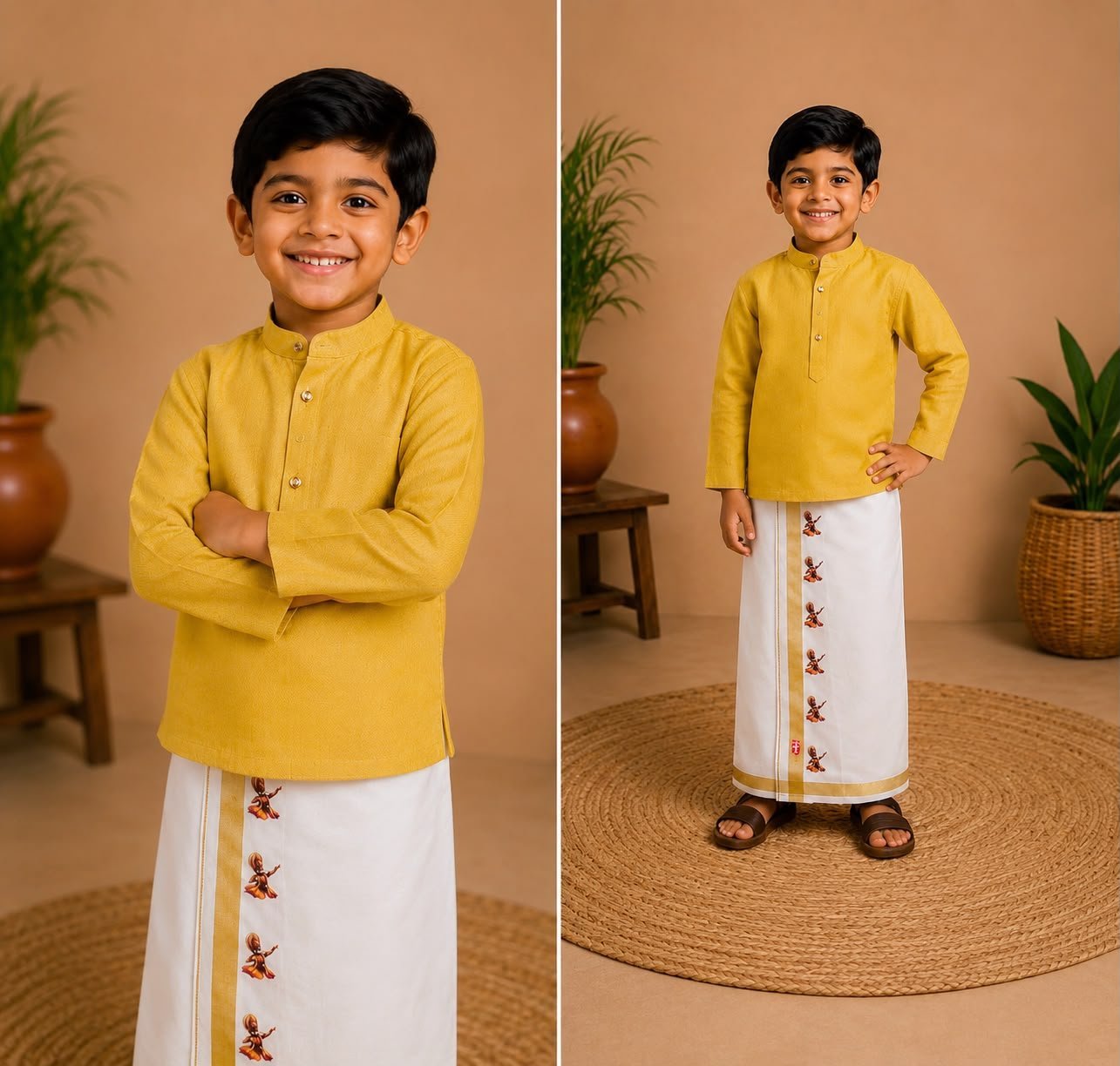 Yellow Kurta & Printed Dhoti Set - Image 2