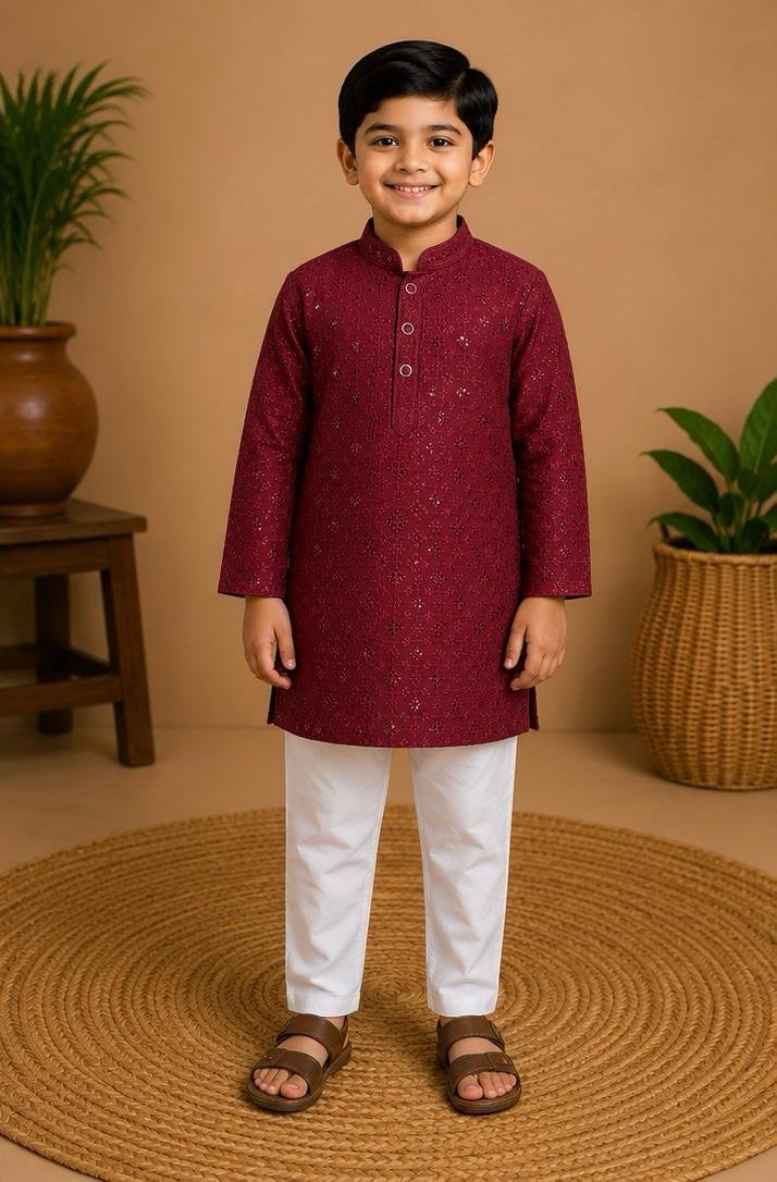 Maroon Embroidered Kurta & Pants Set