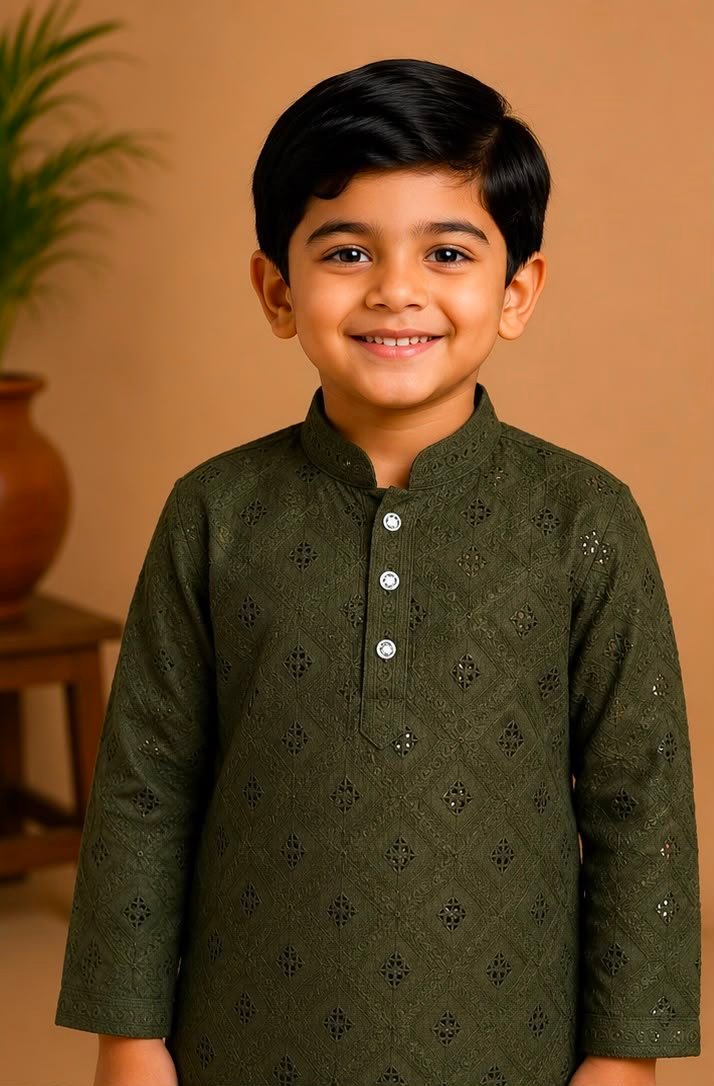 Olive Green Embroidered Kurta & Pants Set