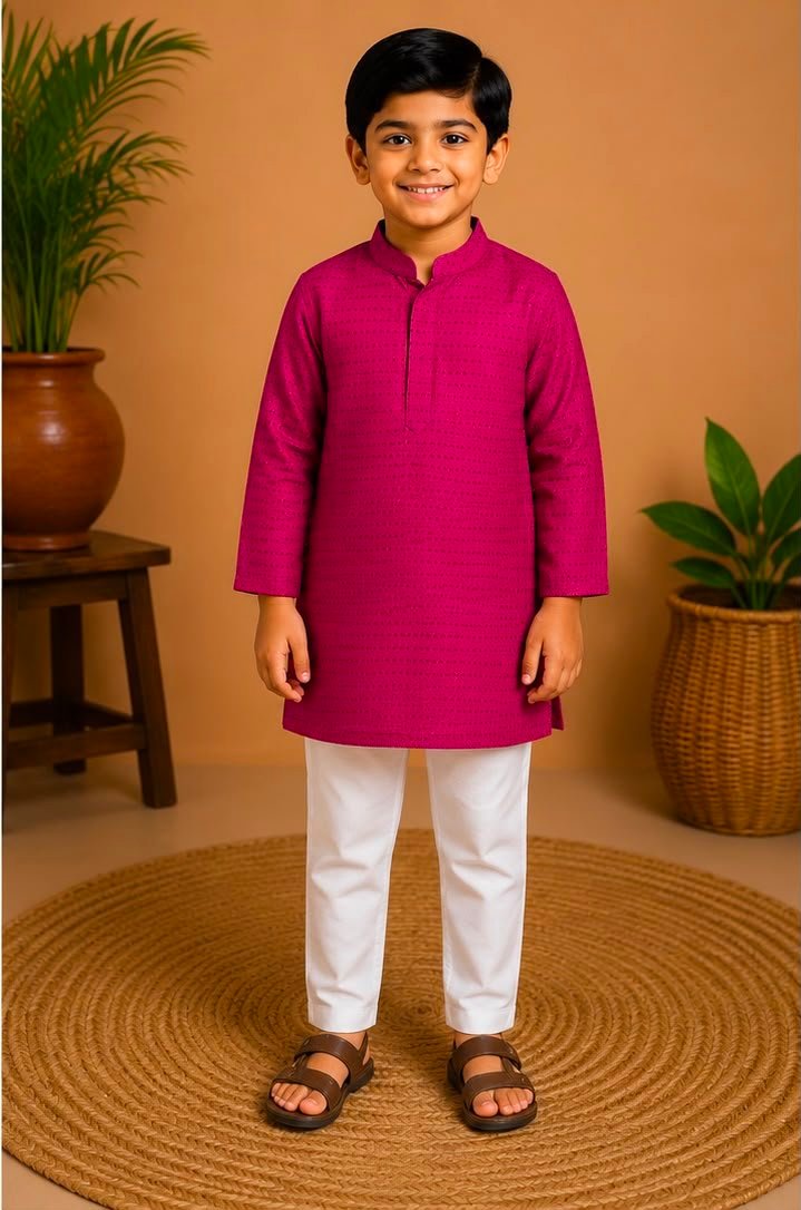 Magenta Textured Kurta & Pants Set