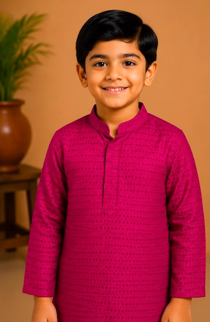 Magenta Textured Kurta & Pants Set - Image 2