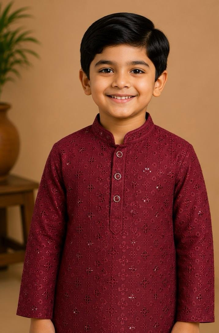 Maroon Embroidered Kurta & Pants