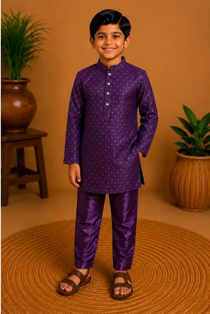 Purple Stitched Dots Kurta & Pants