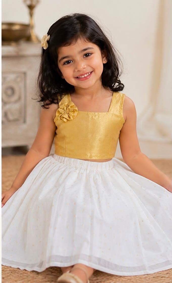 Gold Crop Top & White Skirt Set