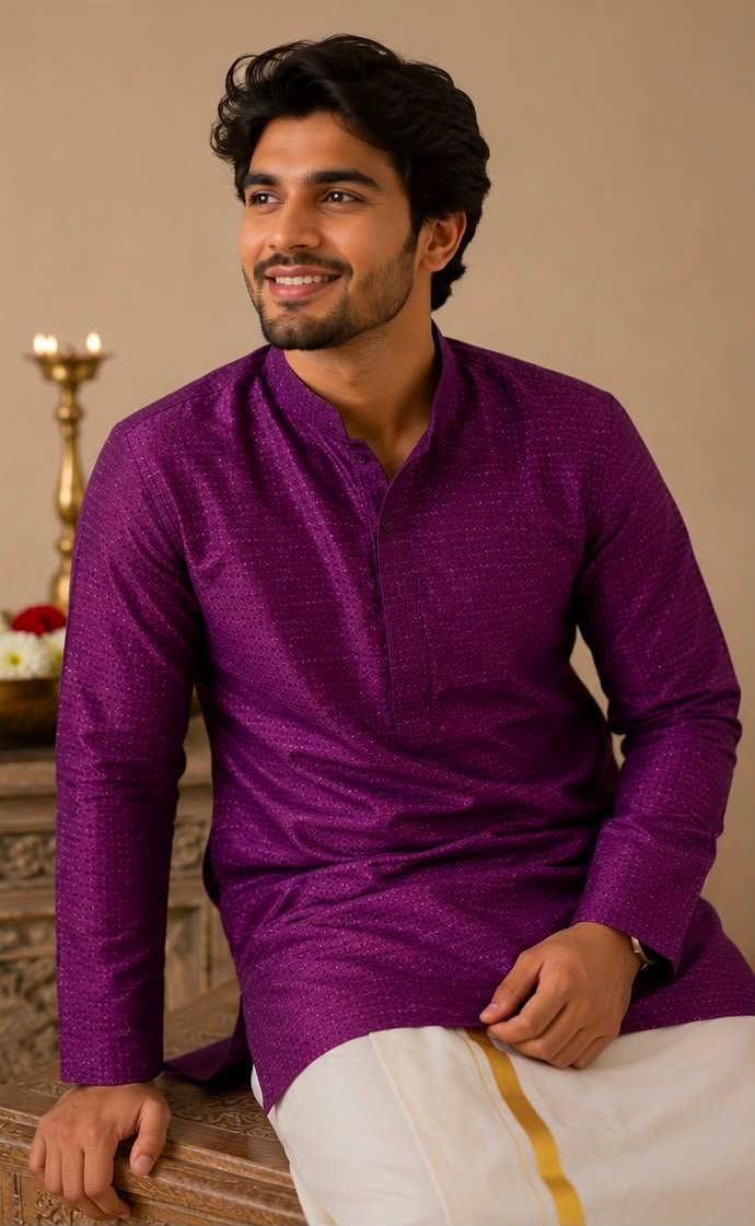 Purple Textured Kurta & Dhoti Set 
