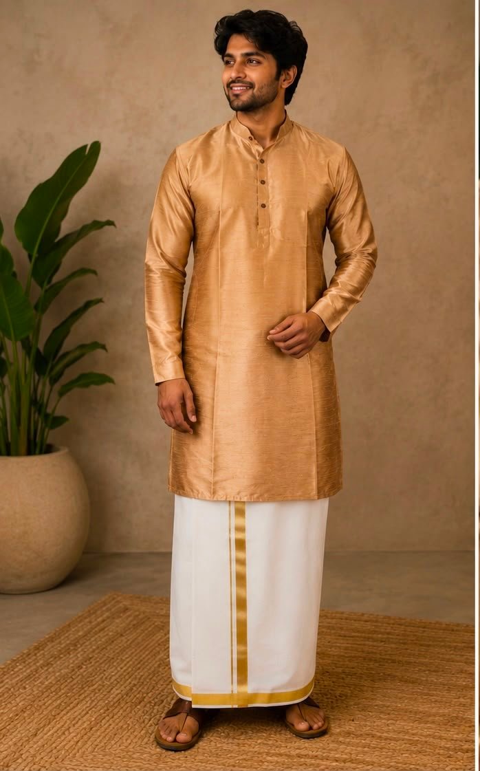 Rose Gold Silk Blend Kurta & Dhoti Set - Image 2