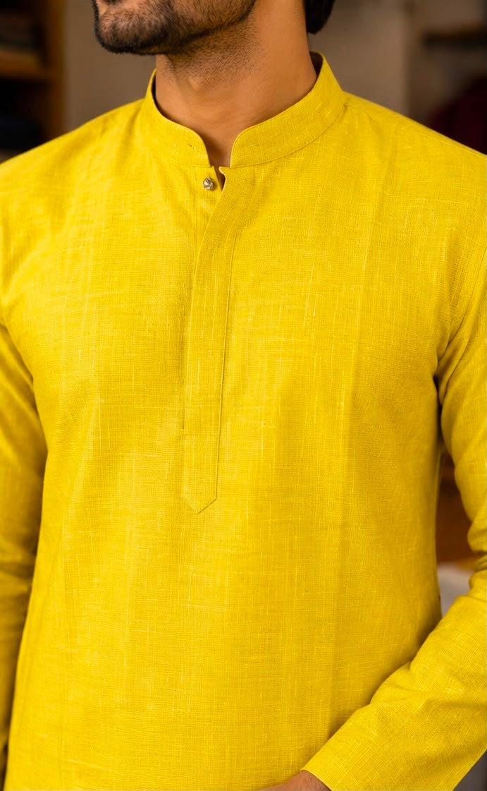 Mustard Yellow Textured Kurta & Dhoti Set