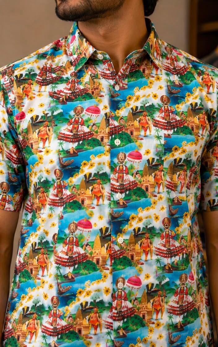 Traditional Printed Shirt & Dhoti Combo Set
