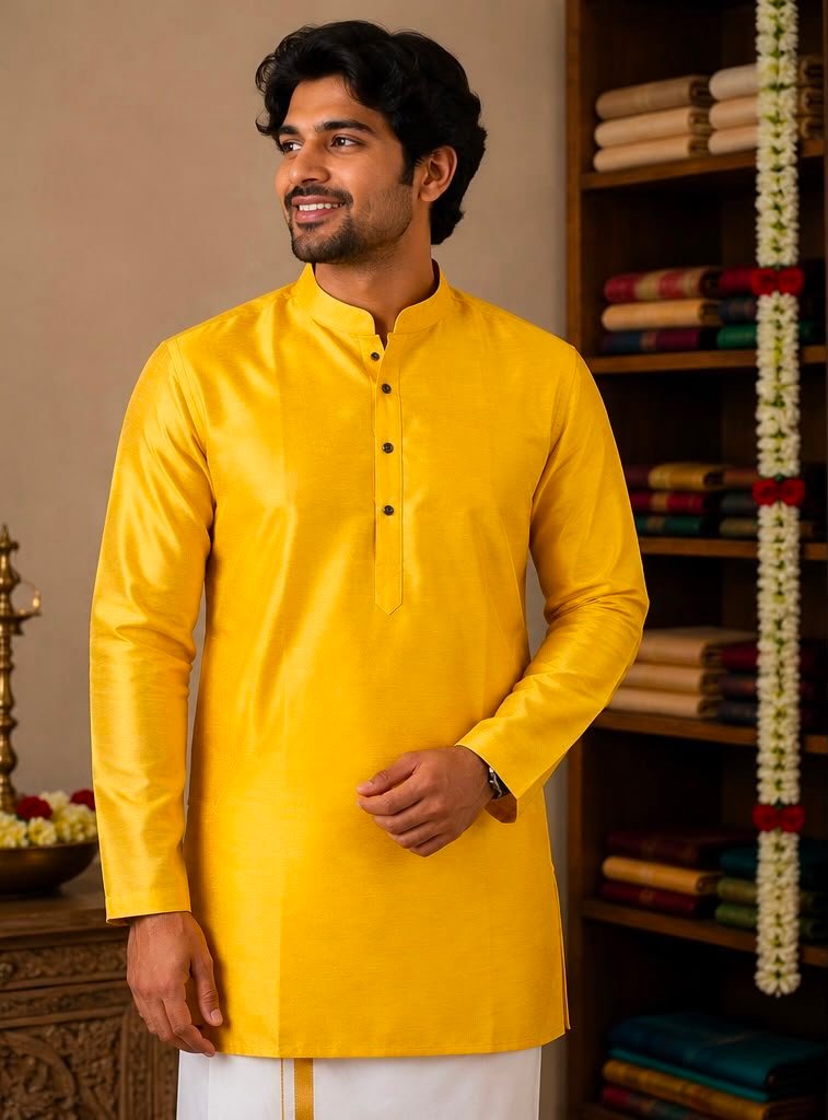 Men's Yellow Solid Kurta & Dhoti Set - Image 2
