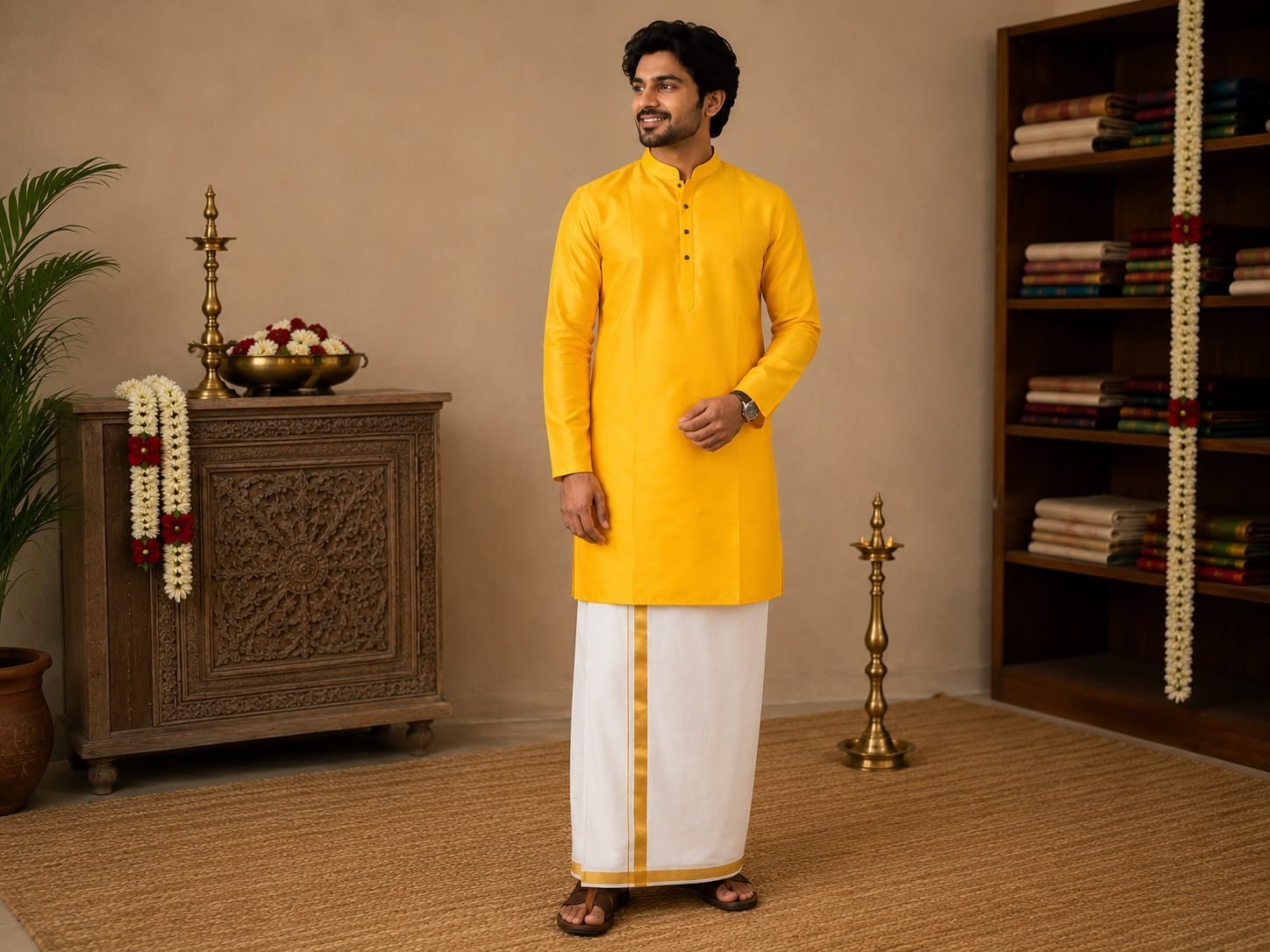 Bright Yellow Solid Kurta & Dhoti Set
