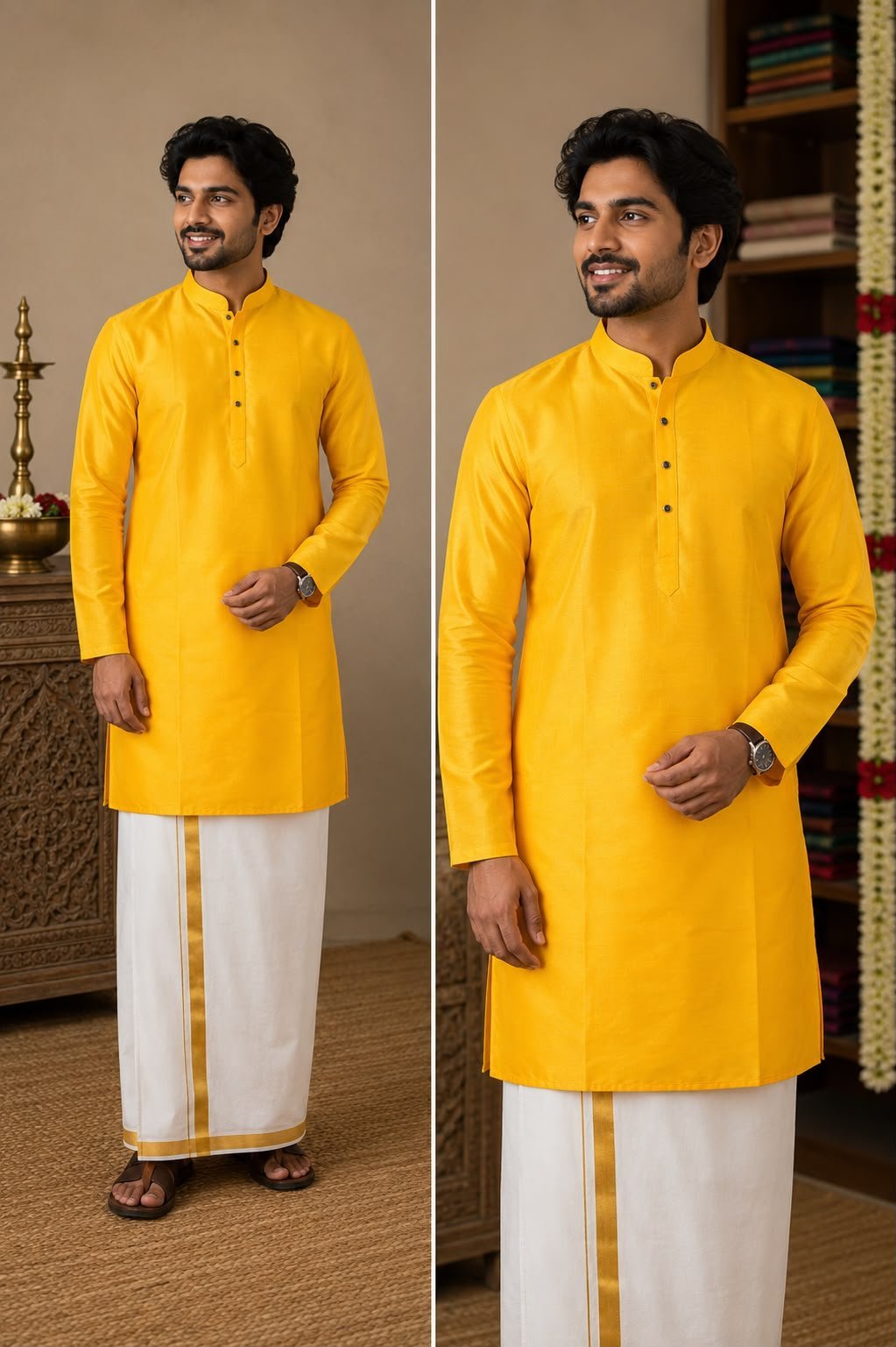 Bright Yellow Solid Kurta & Dhoti Set - Image 2