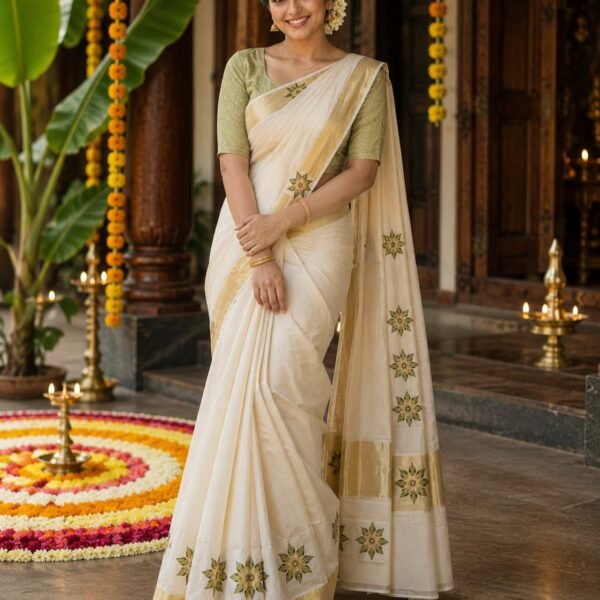 Elegant Kerala Kasavu Saree