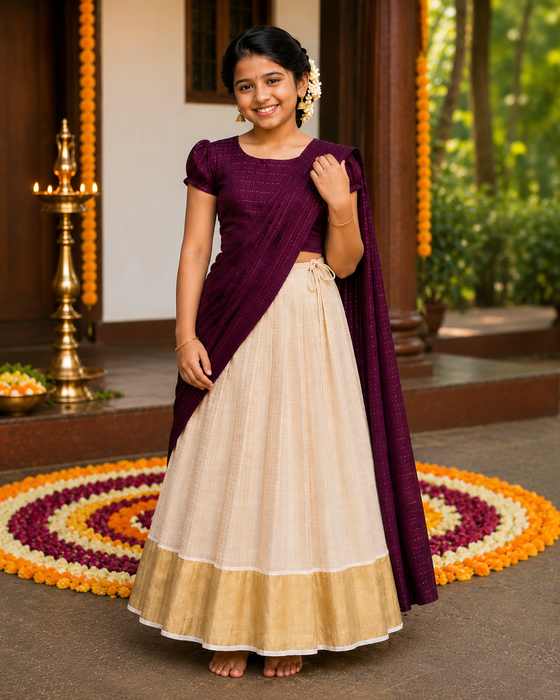 Grape color Kerala Davani Set for Girls - Image 2