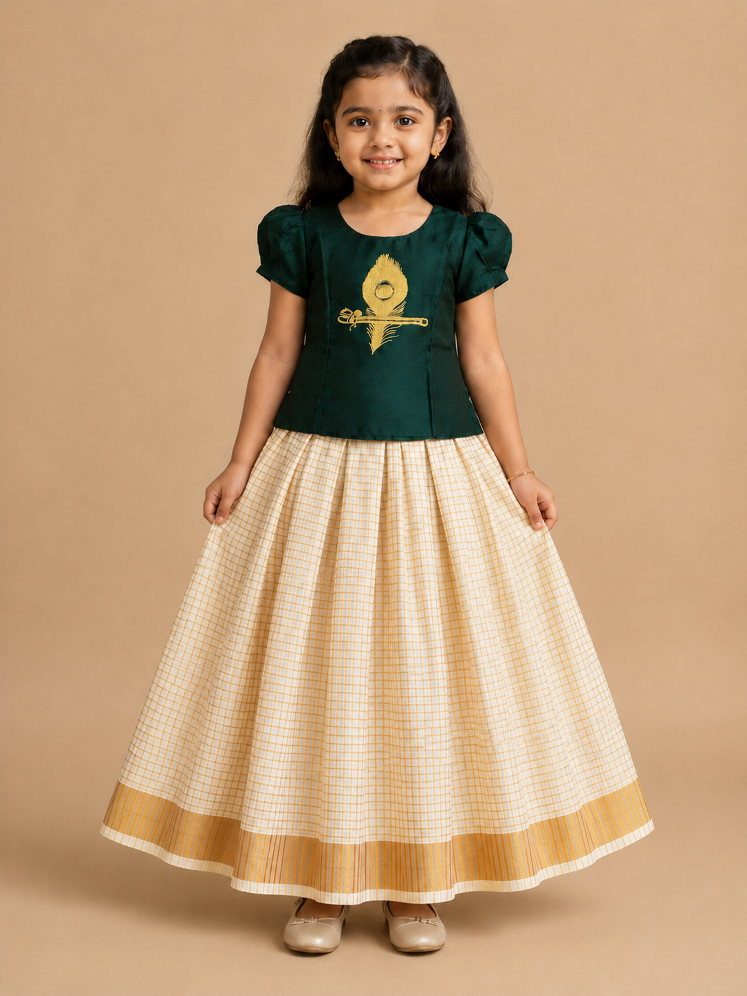 Traditional Ethnic Peacock Motif Pattu Pavadai for Girls