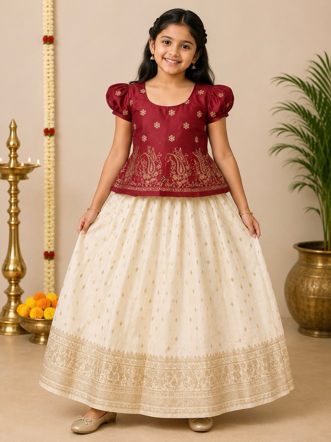 Maroon and Cream Ethnic Patterned Set