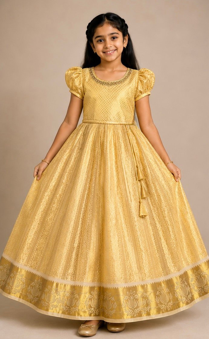 Elegant Golden Embroidered Pattu Pavada