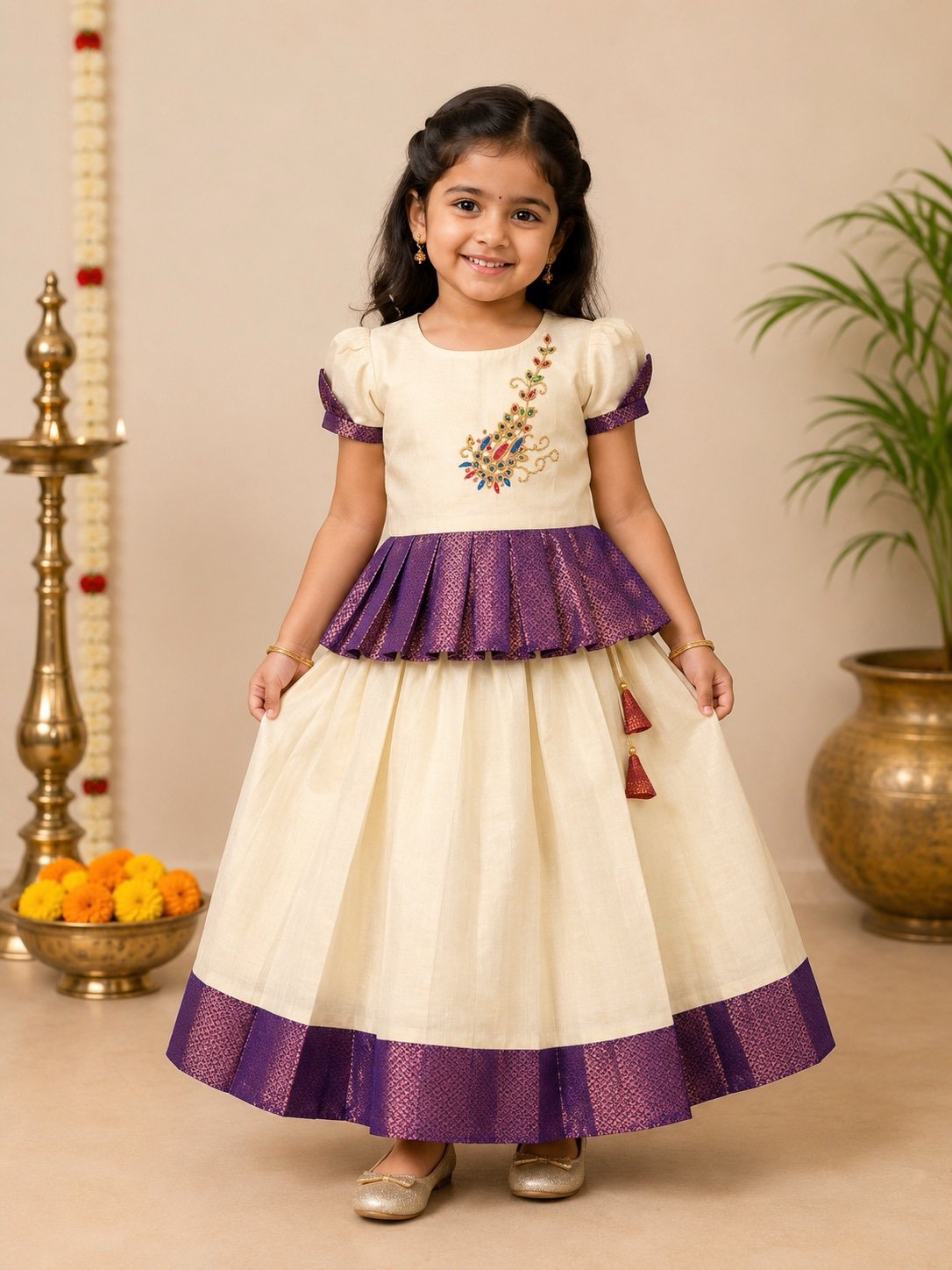 Cream and Purple Traditional Ethnic Set