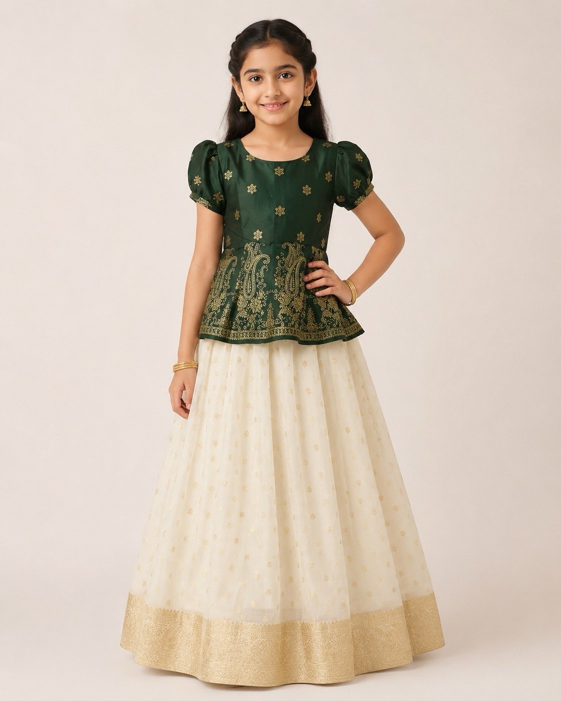 Dark Green and Cream Ethnic Patterned Set
