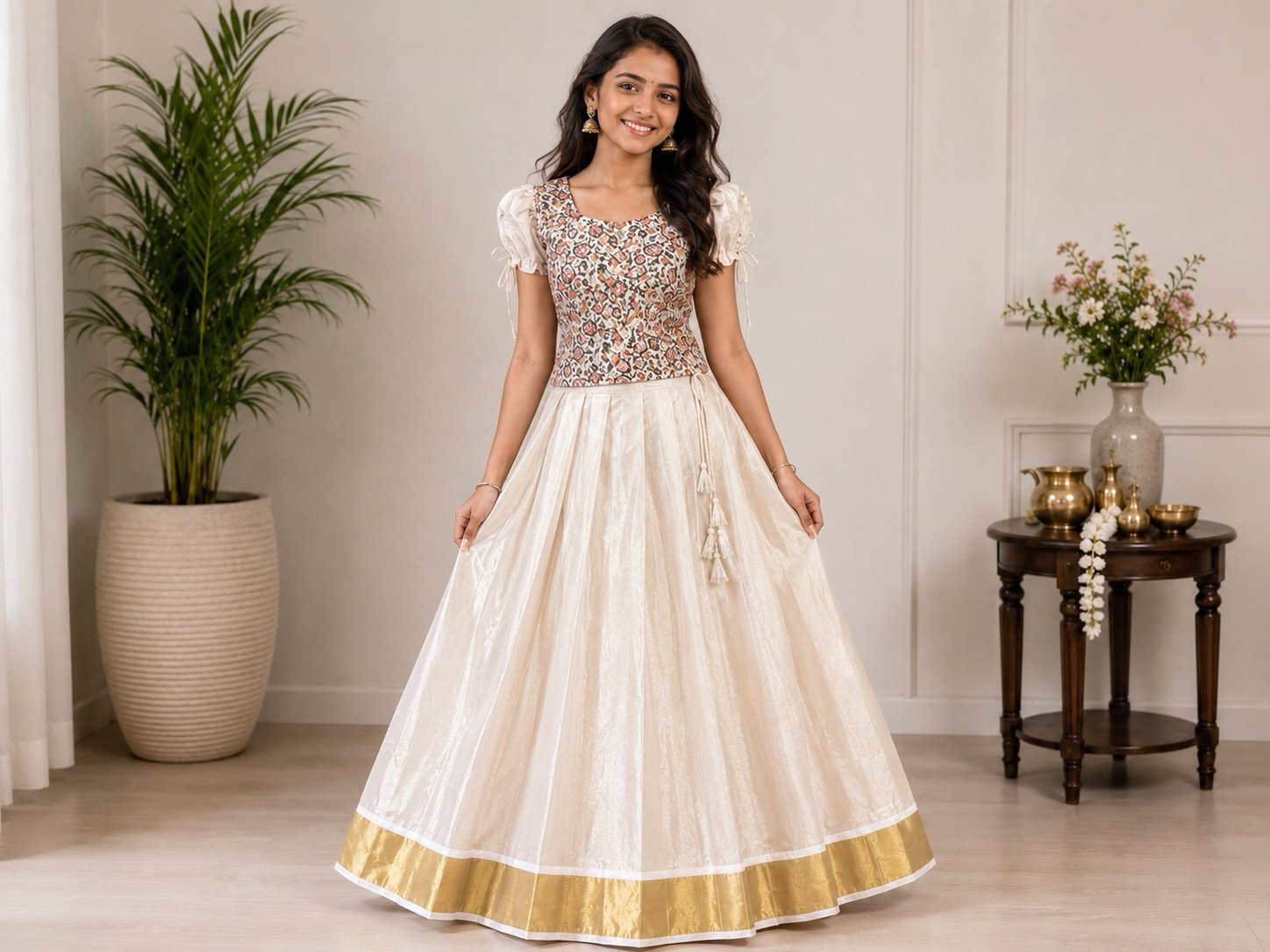 Patterned Ethnic Skirt and Blouse Set
